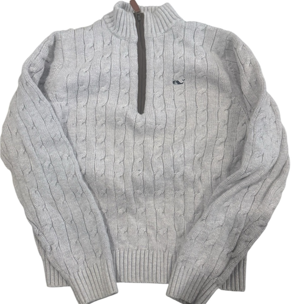 Vineyard Vines Half-Zip Cable Knit Sweater - Light Gray